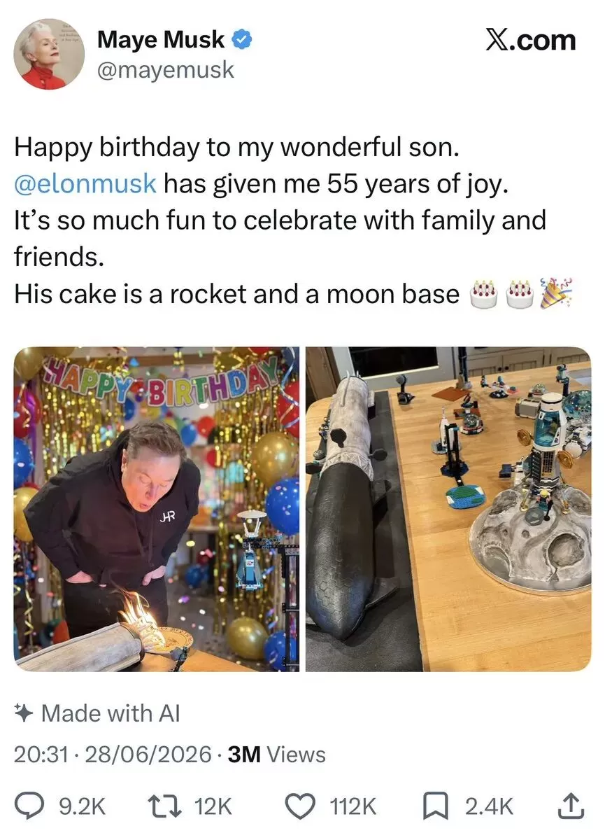 傻眼! 马斯克55岁生日照翻车 一个标签引爆质疑 印度裔女友也在场!